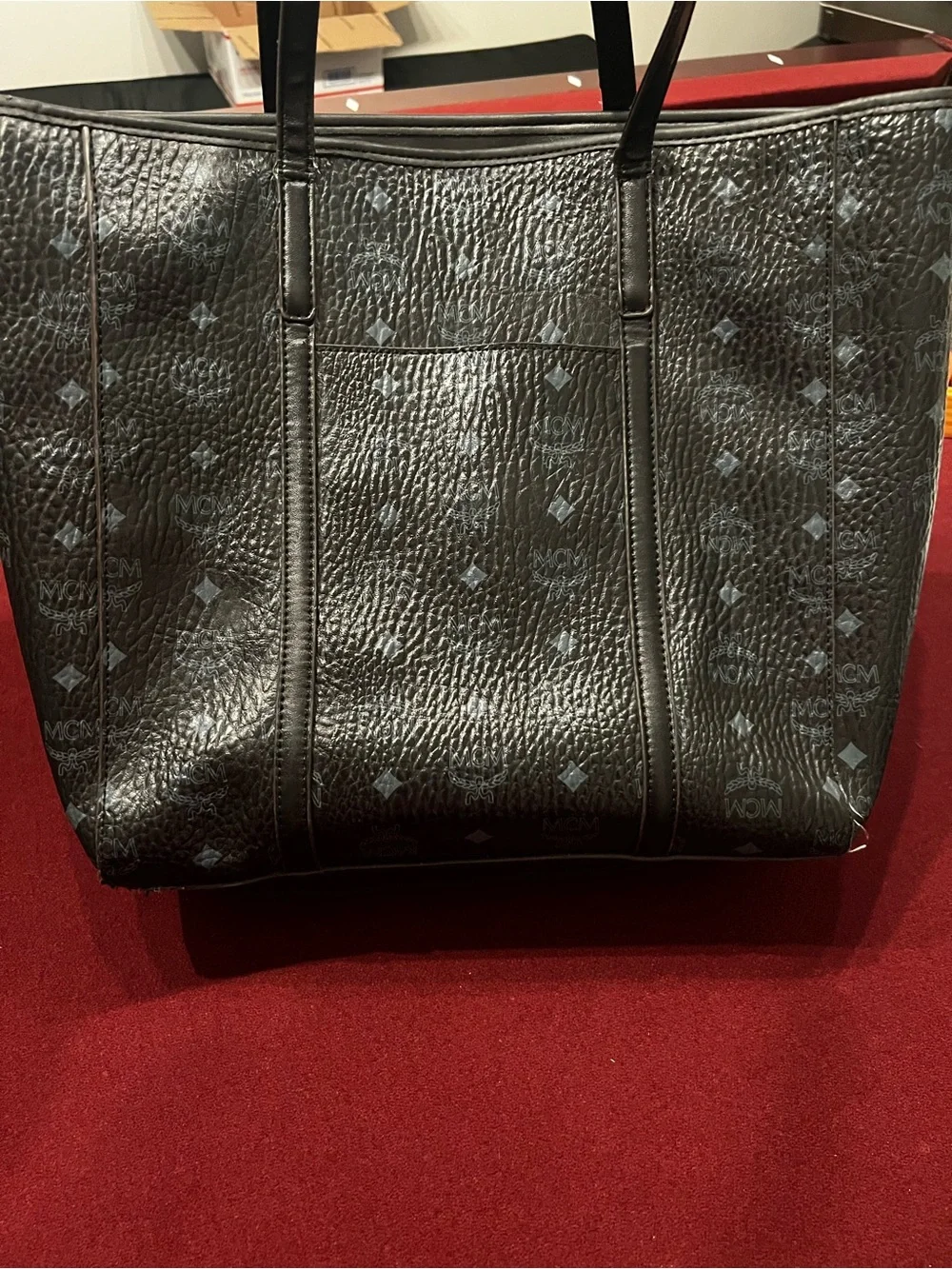 MCM Toni Top-Zip Shopper Medium Black Visetos Monogram Tote Bag